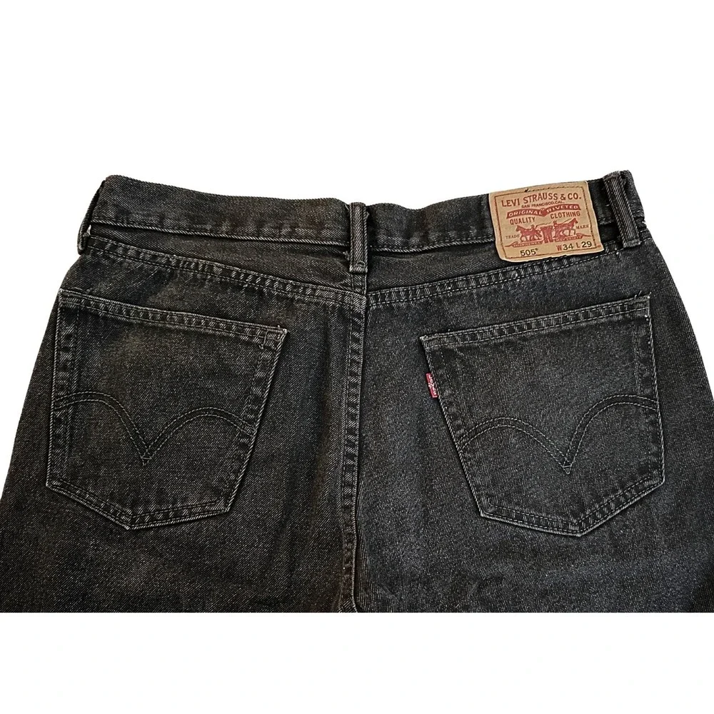 Levi's 505 Men's Jeans 34x29 Straight Leg Faded Black Denim Regular Fit Pants
